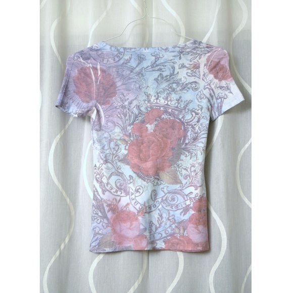 EXPRESS Tattoo Roses & Jeweled Fitted T-shirt | Size XS - Picture 2 of 4